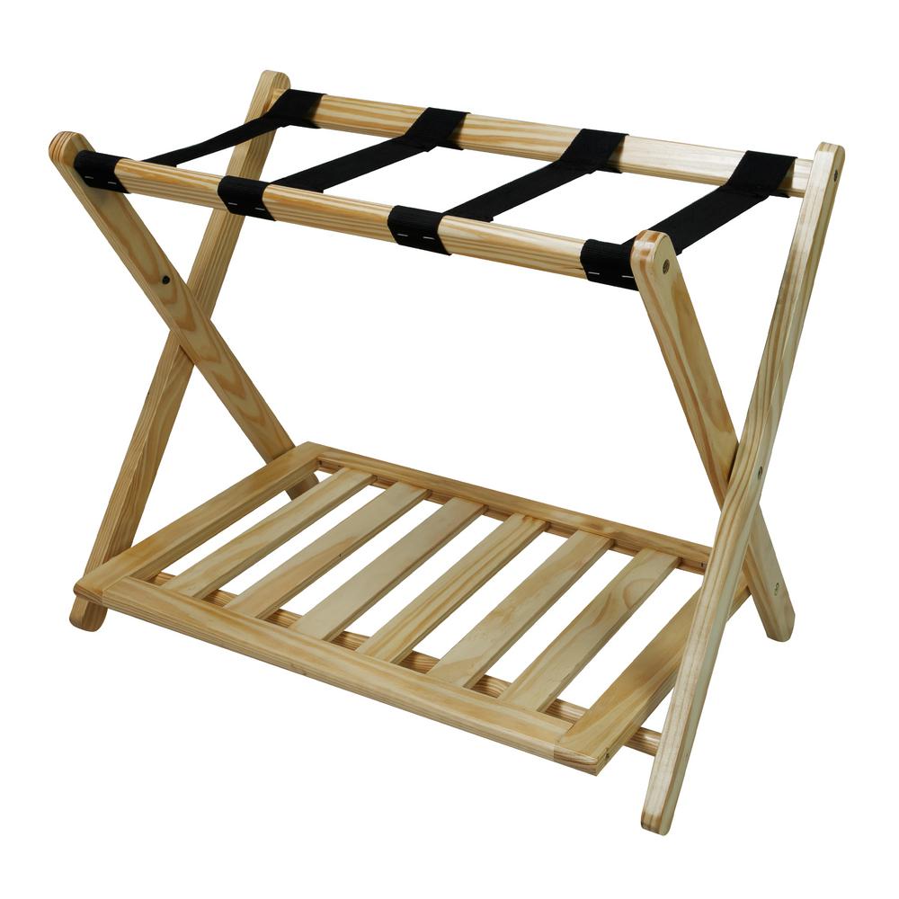 Casual Home Natural Solid Wood Luggage Rack with Shelf