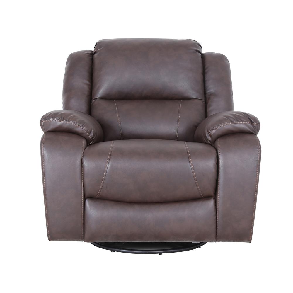 Noble House Malic Classic Tufted Dark Brown Leather Swivel Recliner 41726 The Home Depot