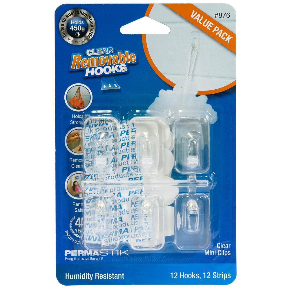 Clear Mini Utility Hooks Value Removable Adhesive Strips Humidity Clear Mini Utility Hooks Value Removable Adhesive Strips Humidity Resistant 12 Pack