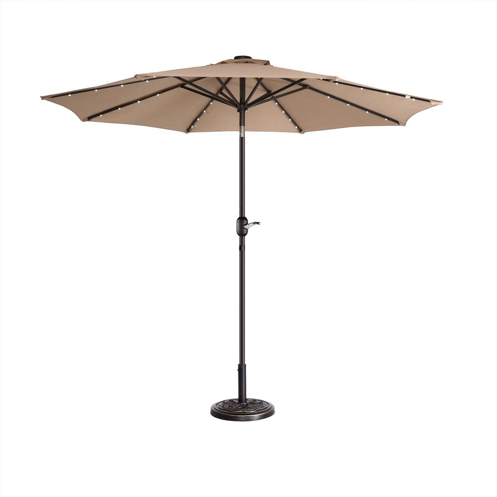 Villacera 9 Ft Steel Market Solar Tilt Led Lighted Patio Umbrella In Beige Hwd630708 The Home Depot