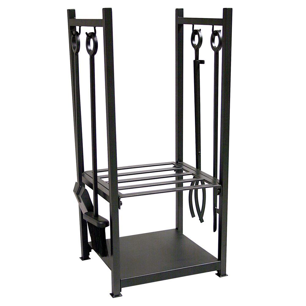 Pleasant Hearth Harper 4-Piece Log Holder and Fireplace Tool Set-FA338LT - The Home Depot Keep logs and tools neatly organized with this combination log holder and fireplace toolset. It features a sturdy base with an arched detailed design to beautifully accent your fireplace and keep tools