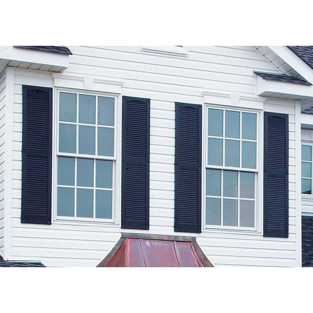 Louvered Vinyl Pair Curb Appeal Window 15 In x 55 In Exterior Mold Burgundy Red
