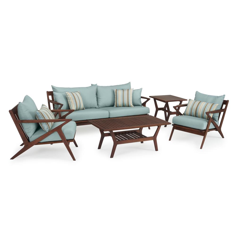 Rst Brands Vaughn 5 Piece Wood Patio Conversation Set With Bliss Blue Cushions Op Awss5 Vghn Bls K The Home Depot