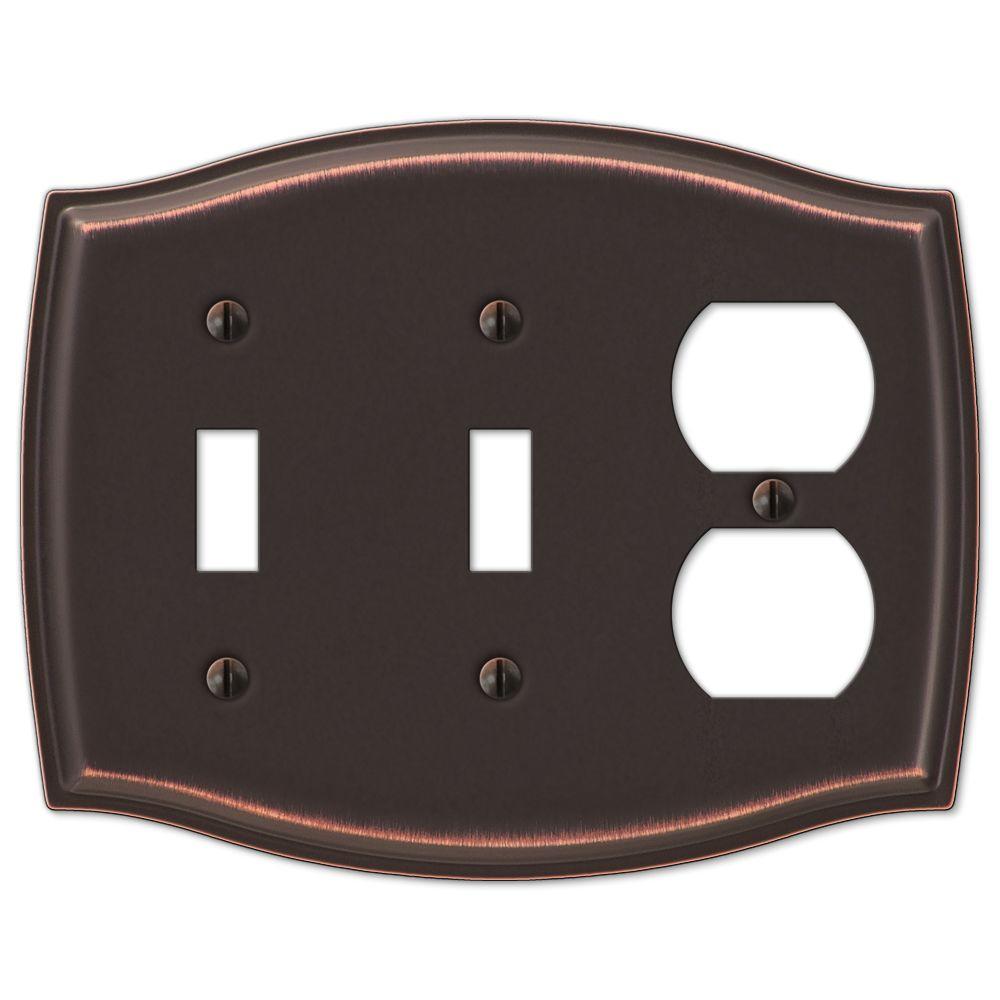 AMERELLE Manhattan 3 Gang 2Toggle and 1Duplex Metal Wall Plate Aged