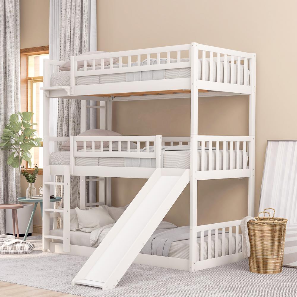 Harper & Bright Designs White Twin Triple Bunk Bed With Built-in Ladder 