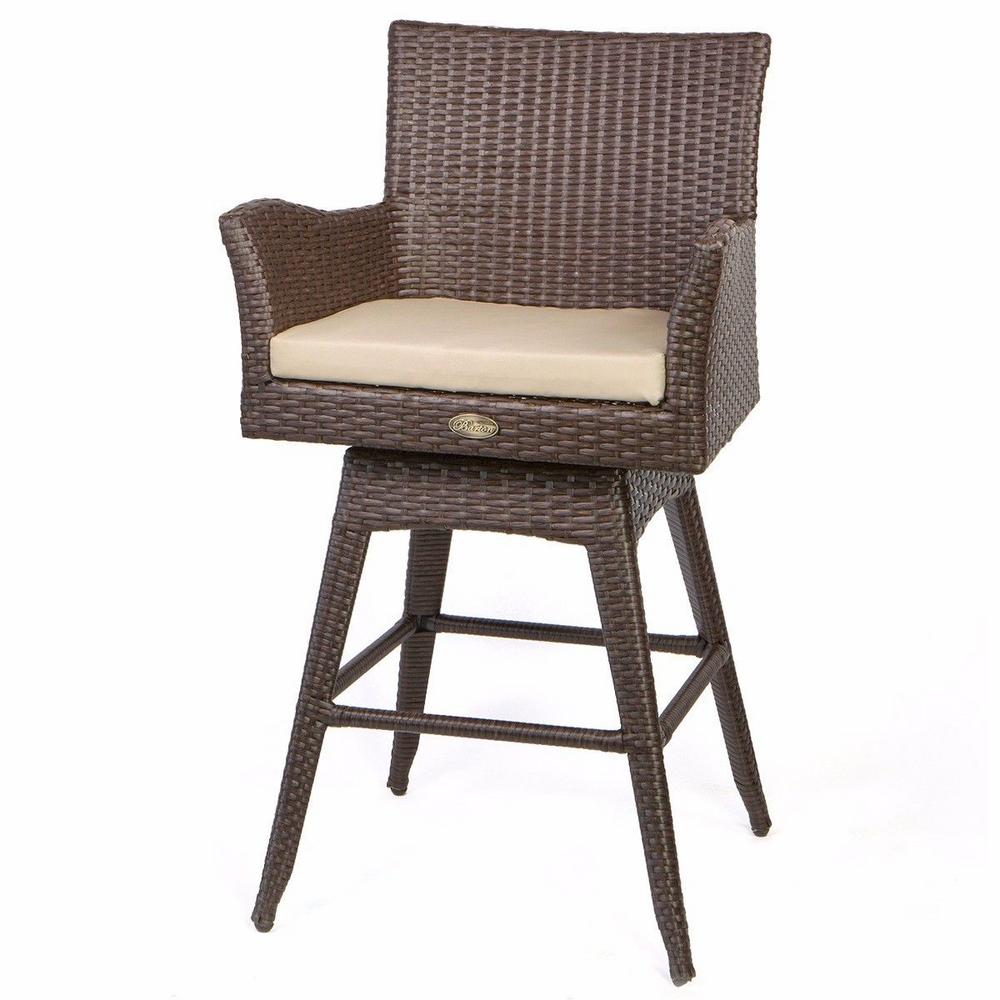 Barton Rattan Crawford Swivel Wicker Outdoor Bar Stool Patio Set With Sunbrella Ivory Cushions 2 Pack 97034 H The Home Depot