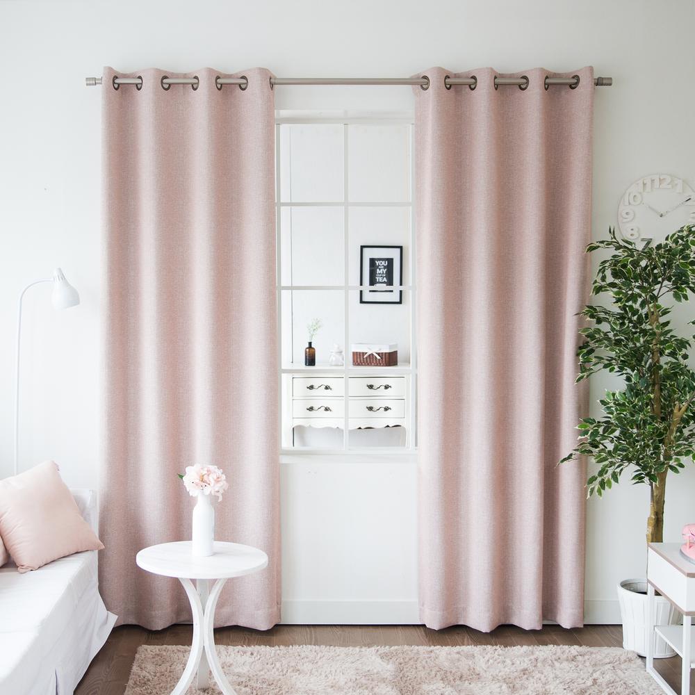 Best Home Fashion 84 In L Pink Linen Print Room Darkening Curtain L Pink Linen Print Room Darkening Curtain Panel 2