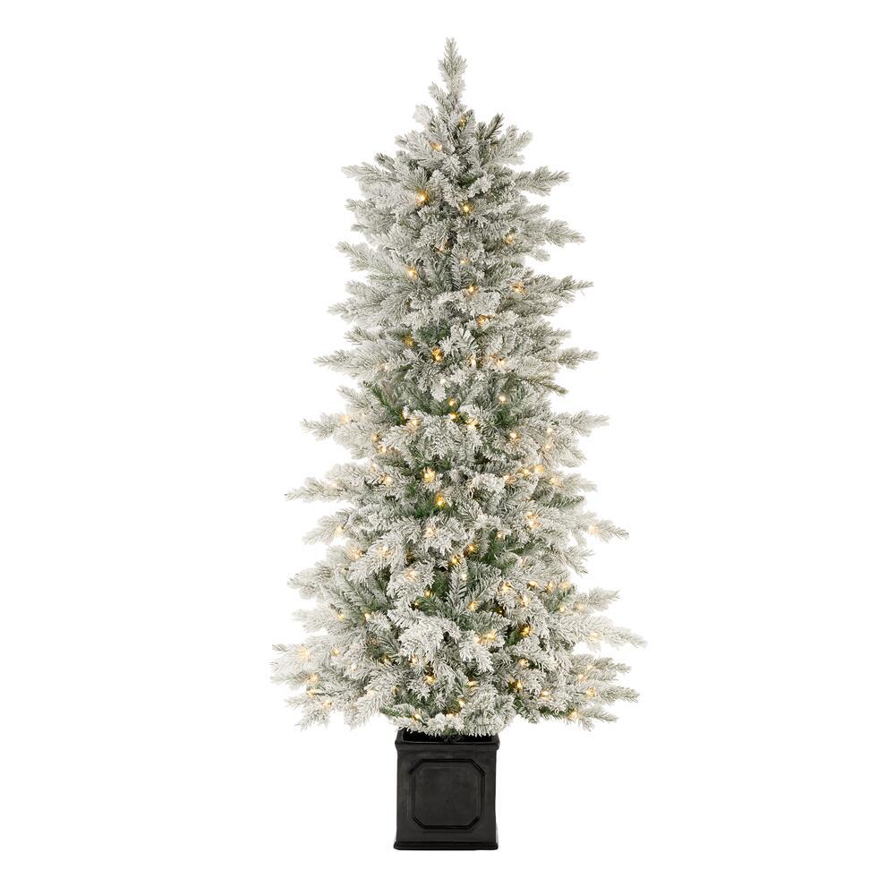 6.5 ft LED Pre-Lit Potted Artificial Christmas Tree with 250 White Lights