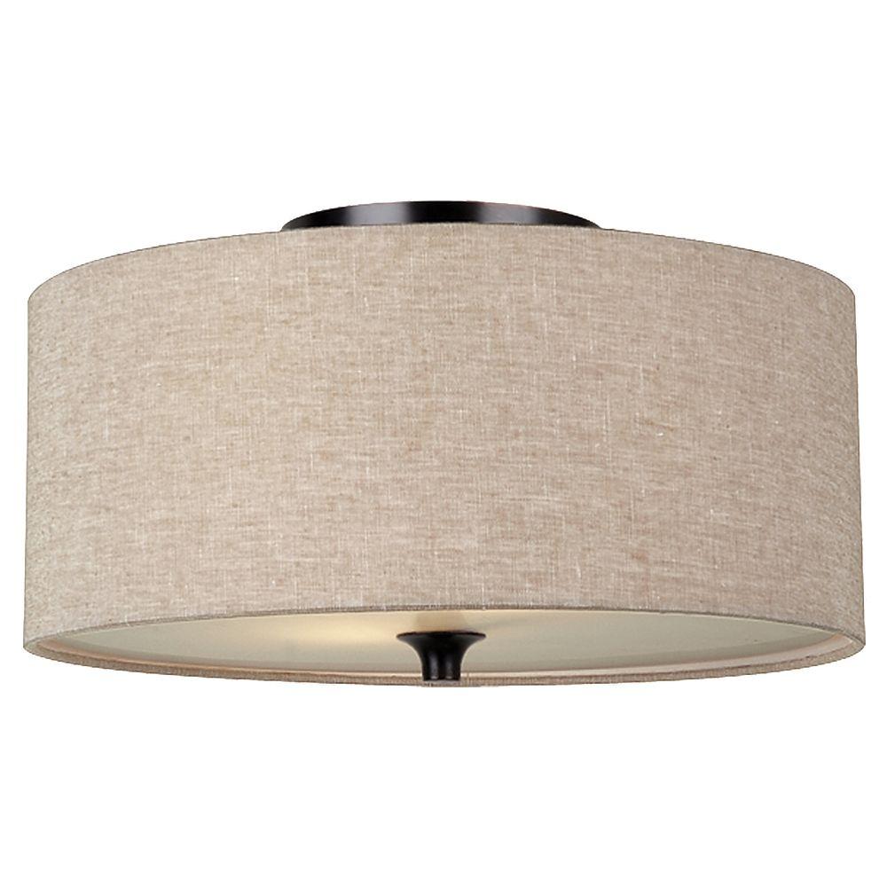 Sea Gull Lighting Stirling 14 In W 2 Light Burnt Sienna Flush Mount With Beige Linen Drum Shade