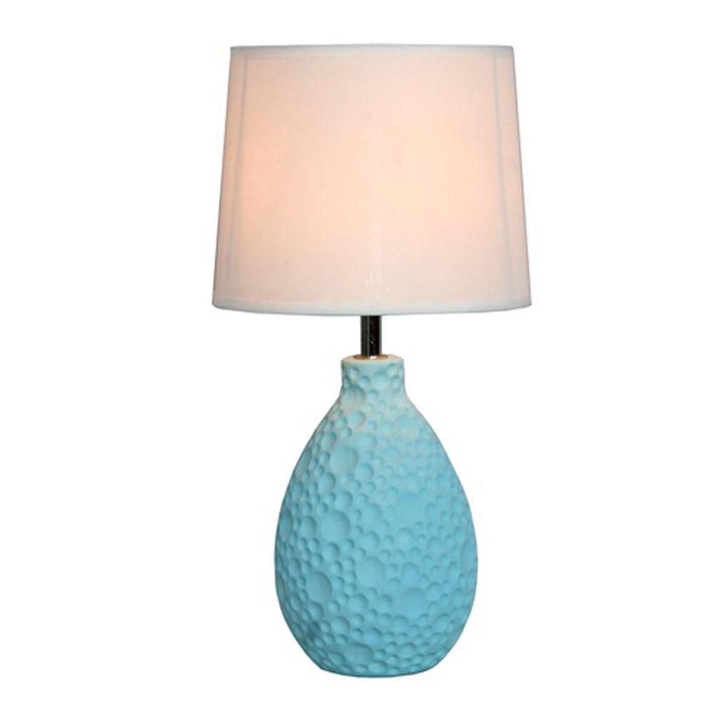 Simple Designs 14 In Blue Textured Stucco Ceramic Oval Table Lamp
