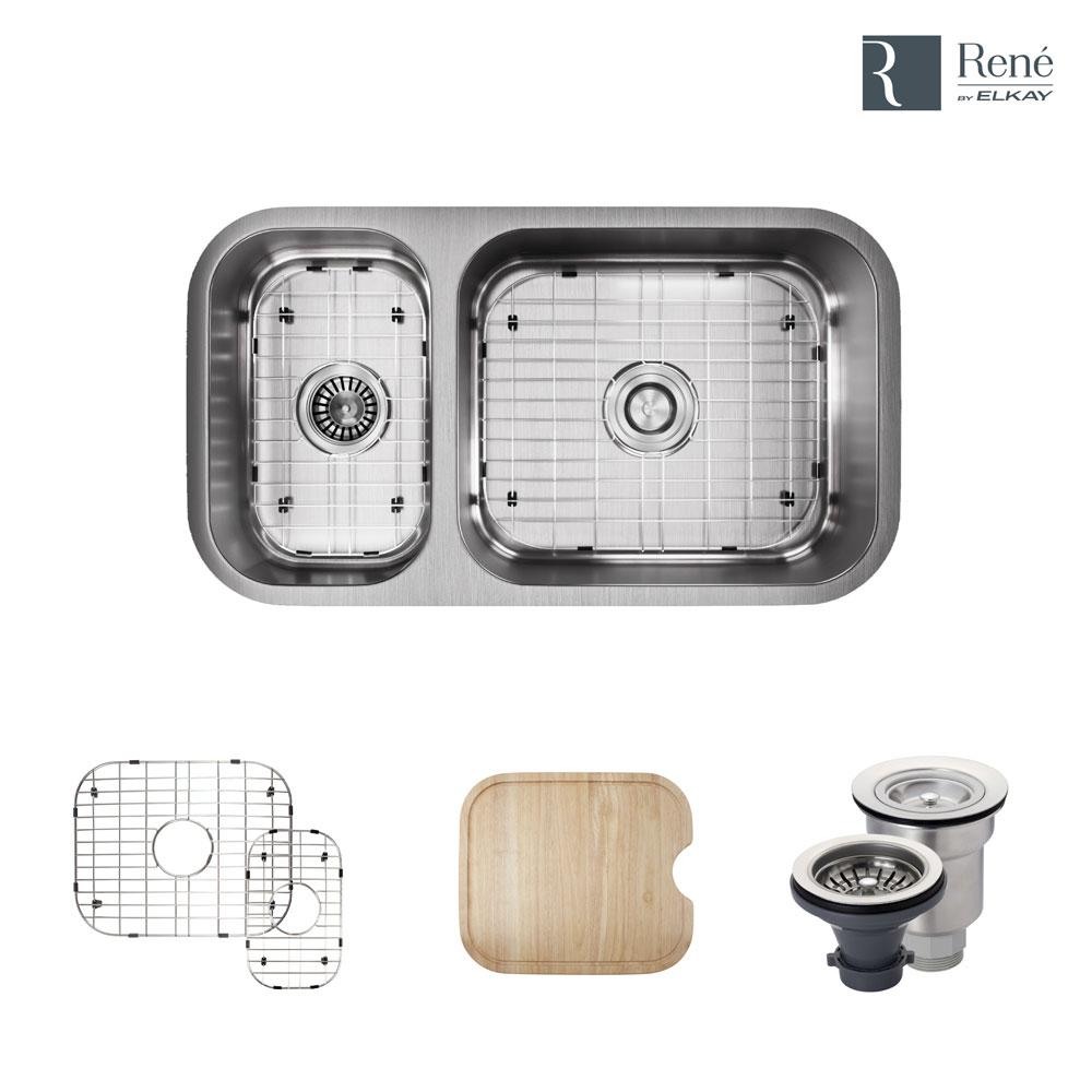 Rene By Elkay Undermount Stainless Steel 32 1 4 In Right Double Rene By Elkay Undermount Stainless Steel 32 1 4 In Right Double Bowl