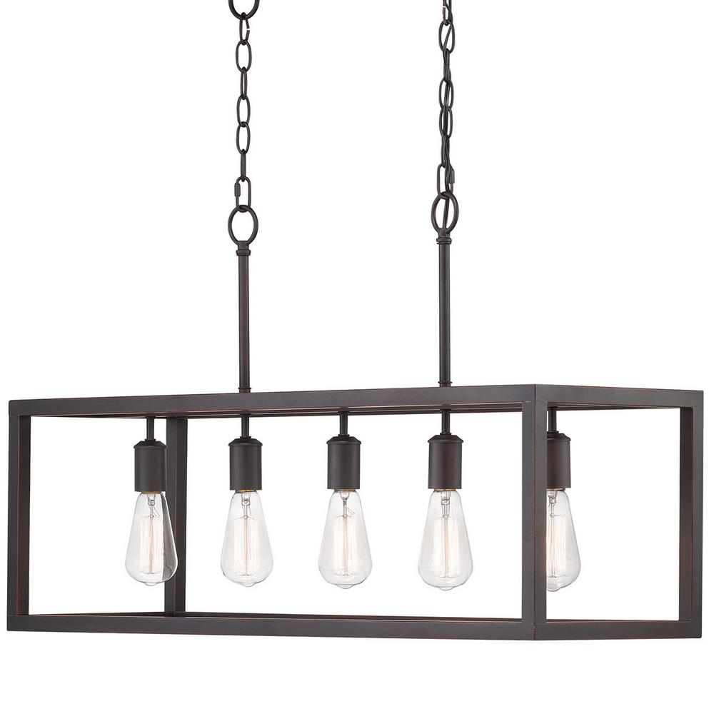 Hampton Bay Boswell Quarter 5-Light Distressed Black Island Chandelier