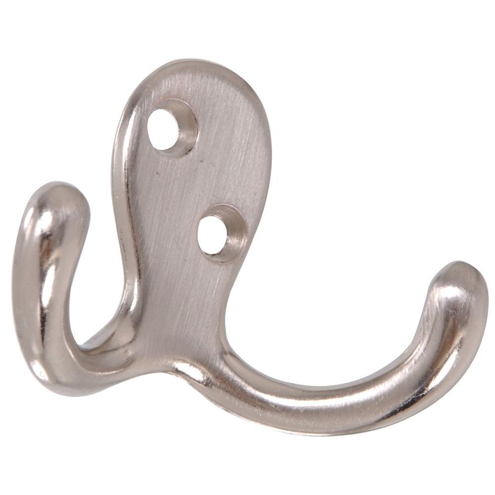 Hardware Essentials Double Clothes Hook in Satin Nickel (5-Pack)-852297 ...