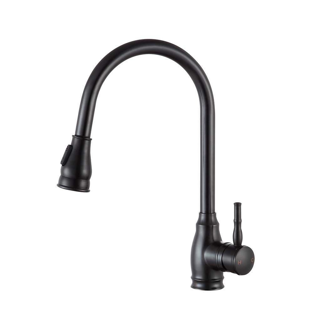 Anzzi Bell Single Handle Pull Out Sprayer Kitchen Faucet In Oil