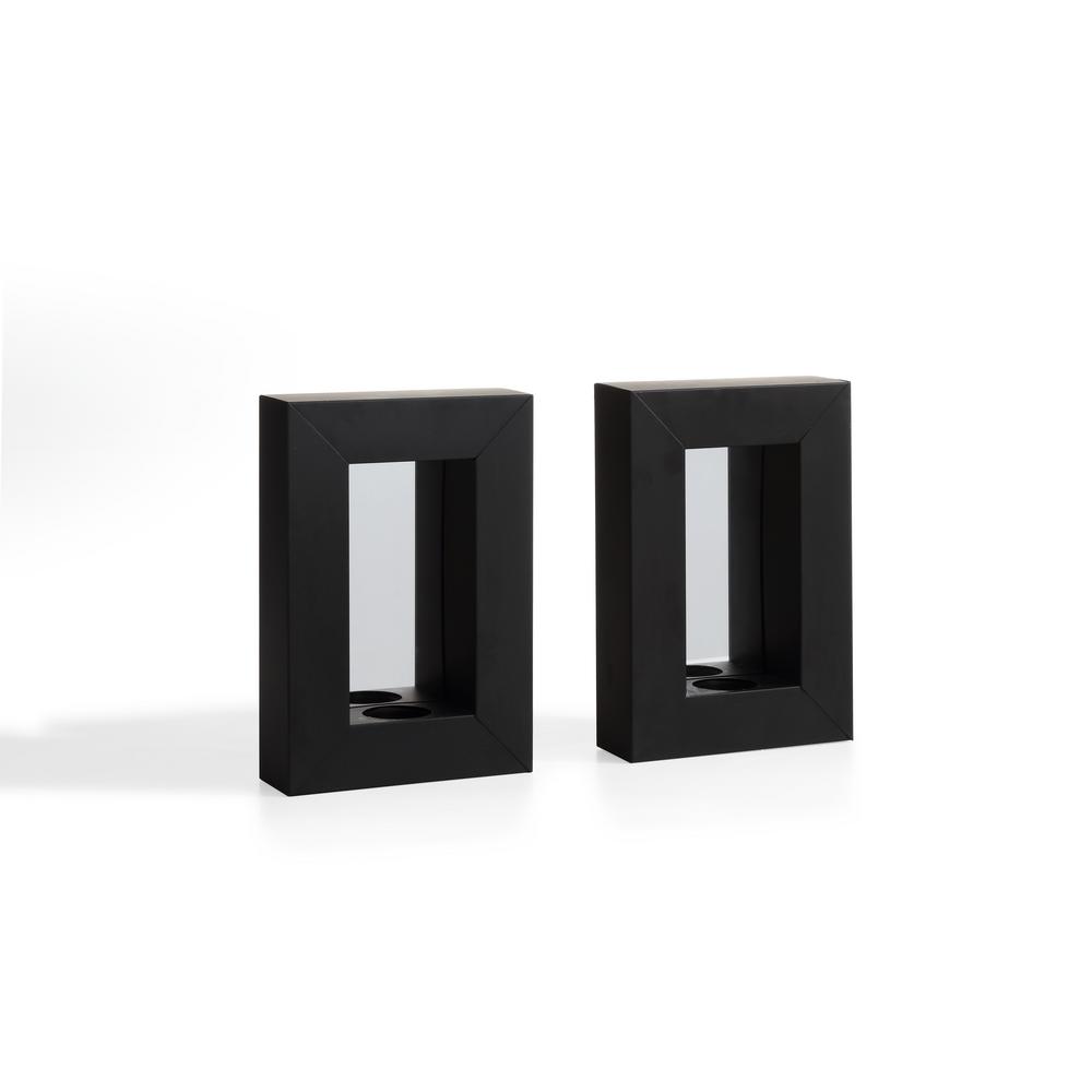 Danya B Black Metal Frame Tealight Candle Sconces With Mirror Set Danya B Black Metal Frame Tealight