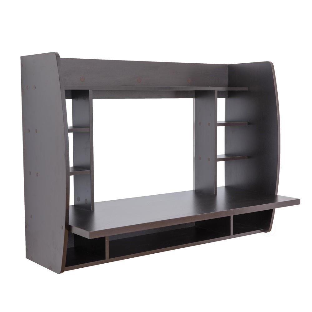 Basicwise 44 In Rectangular Black Floating Desk With Shelves