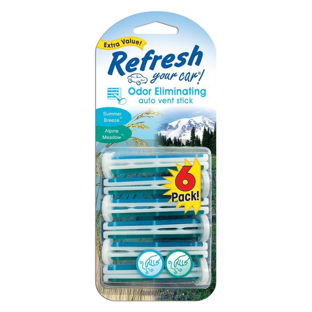 Refresh Your Car Alpine Meadow And Summer Breeze Odor Eliminating Auto Vent Stick 6 Pack 5286