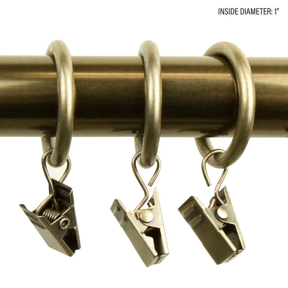 Rod Desyne 1 In Decorative Rings In Antique Brass With Clips Set