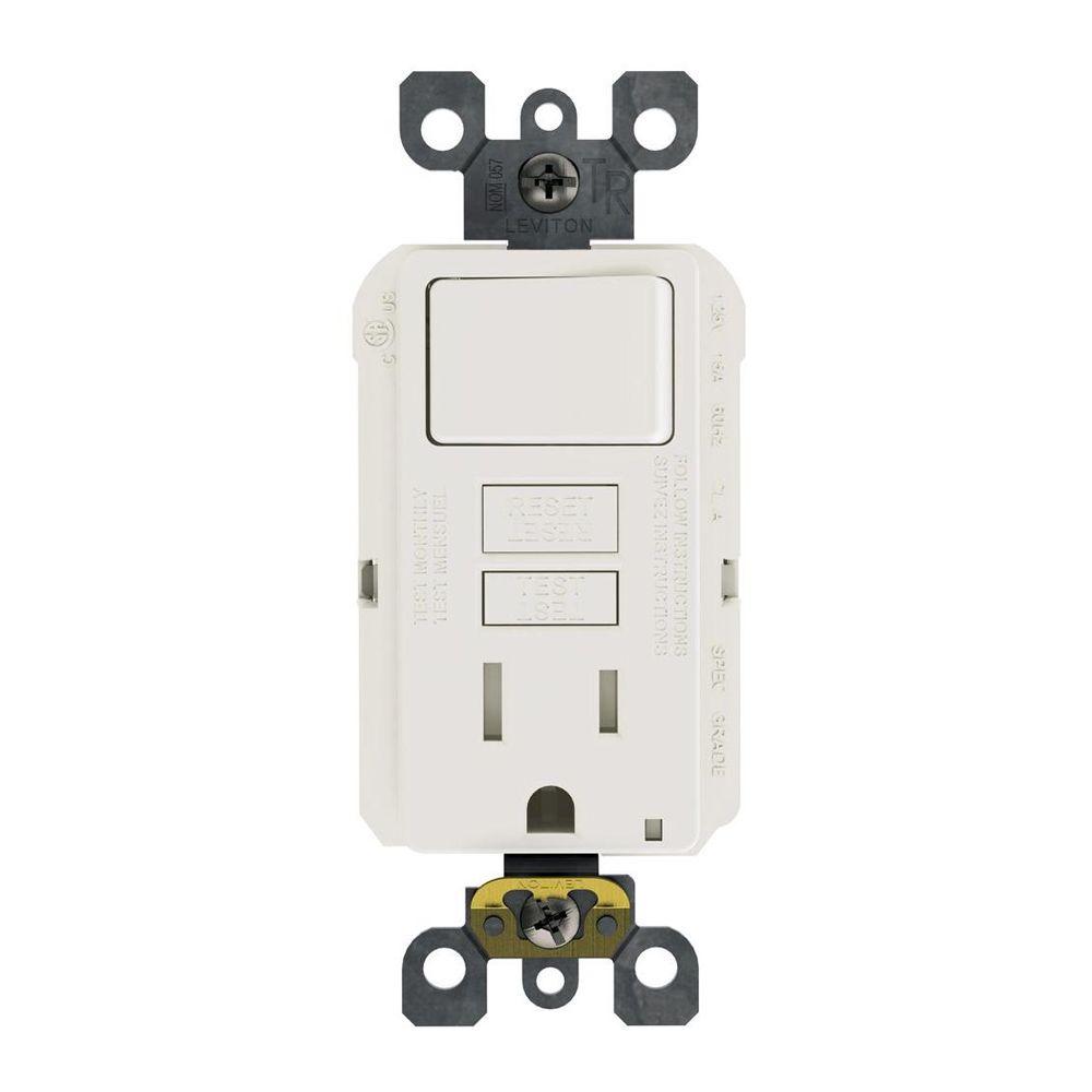 Leviton 15 Amp 125-Volt Combo Self-Test Tamper-Resistant GFCI Outlet and Switch, White-GFSW1-0KW ...