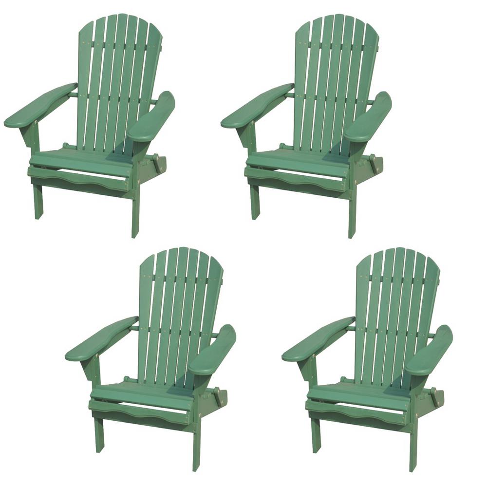 W Unlimited Classic Sea Green Folding Wood Adirondack Chair 4 Pack Sw1912gsset4 The Home Depot