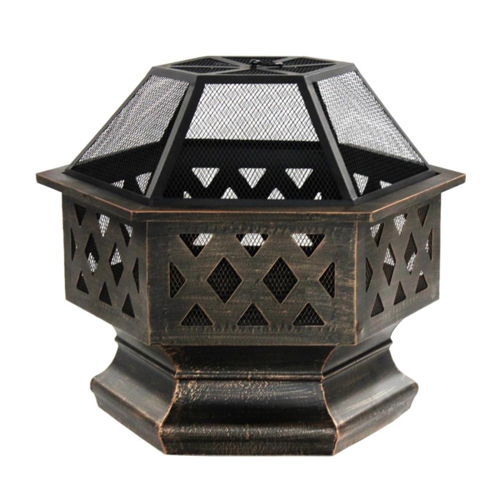 Aleko 24 In X 25 In Hexagon Wood And Coal Steel Fire Pit With