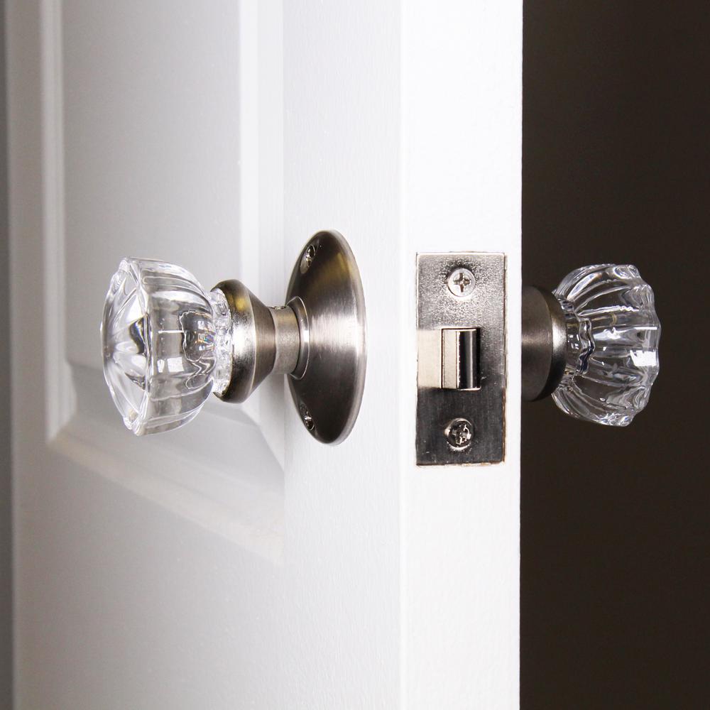 DEFIANT Glass Door Knob Passage Set 2 in. Steel Satin Nickel Finish eBay