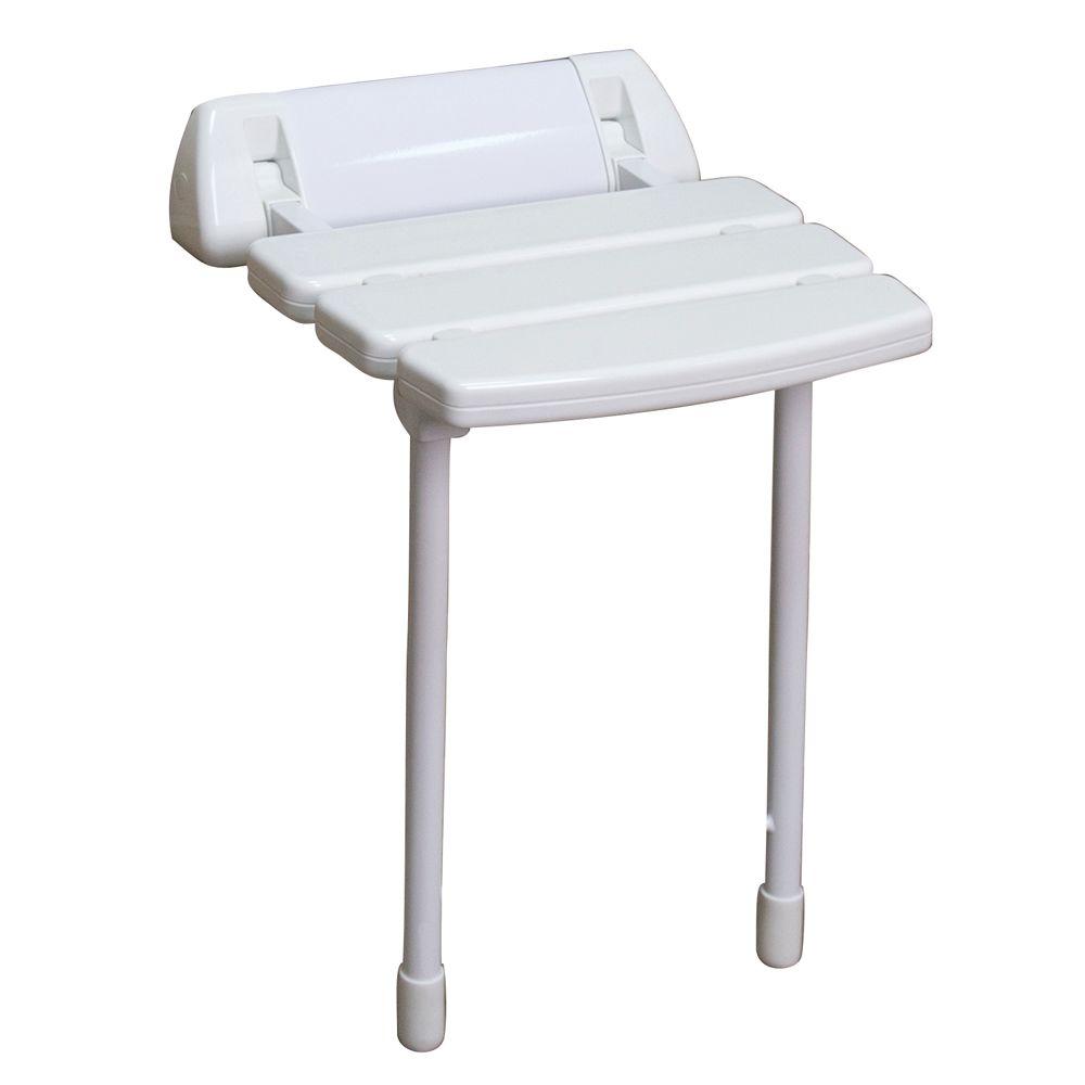 14 In Wall Mount Slatted Folding Shower Seat With Legs White 14 In Wall Mount Slatted Folding Shower Seat With Legs White