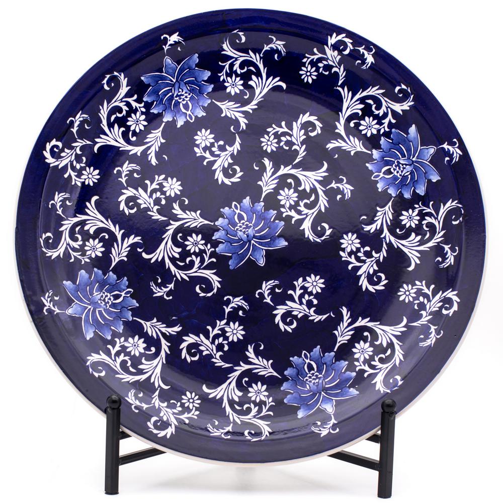 Unbranded Blue Garden Decorative Plate With Stand 32025 The Home Depot