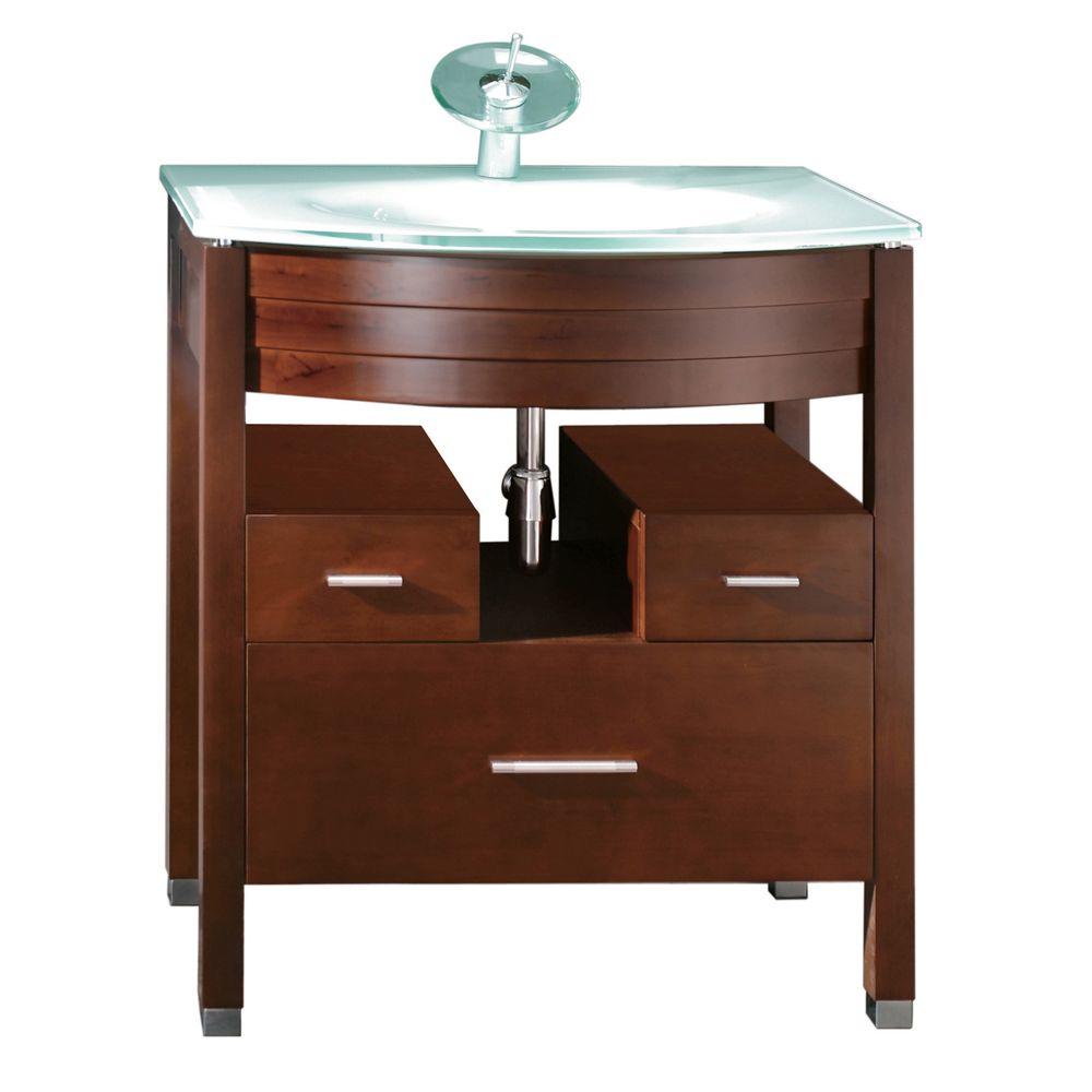 Schon Vero 32 in. Vanity in Chocolate with Glass Vanity Top in Frosted