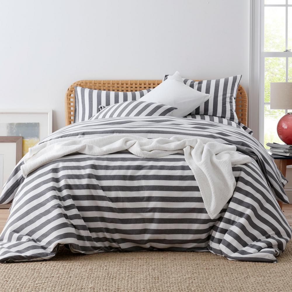 Awning Stripe Space Dyed Gray Jersey Knit Full Duvet Cover