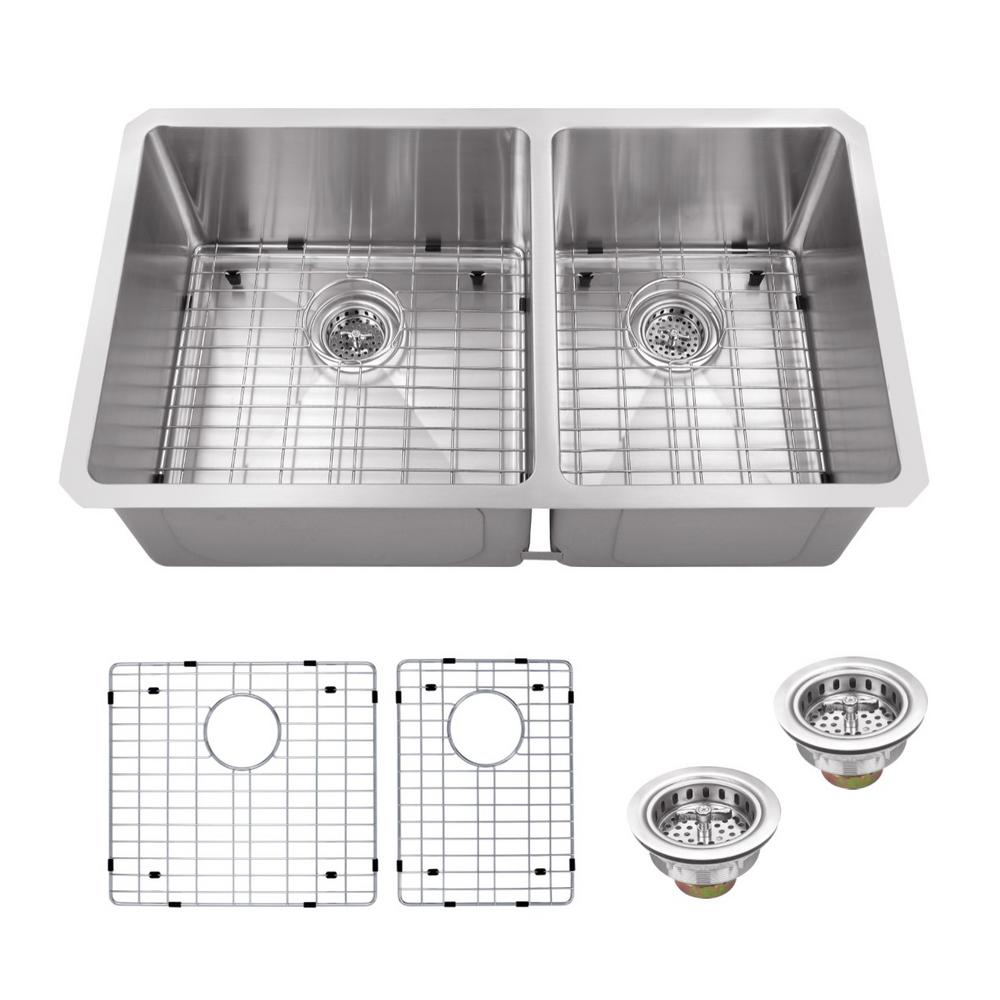 Schon Undermount Stainless Steel 32 In Double Bowl Kitchen Sink Double Bowl Kitchen Sink