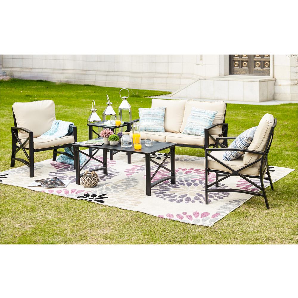 Patio Festival 5 Piece Metal Patio Conversation Set With Beige