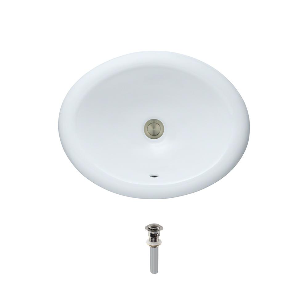 MR Direct Overmount Porcelain Bathroom Sink in White with PopUp Drain in Brushed NickelO1917W