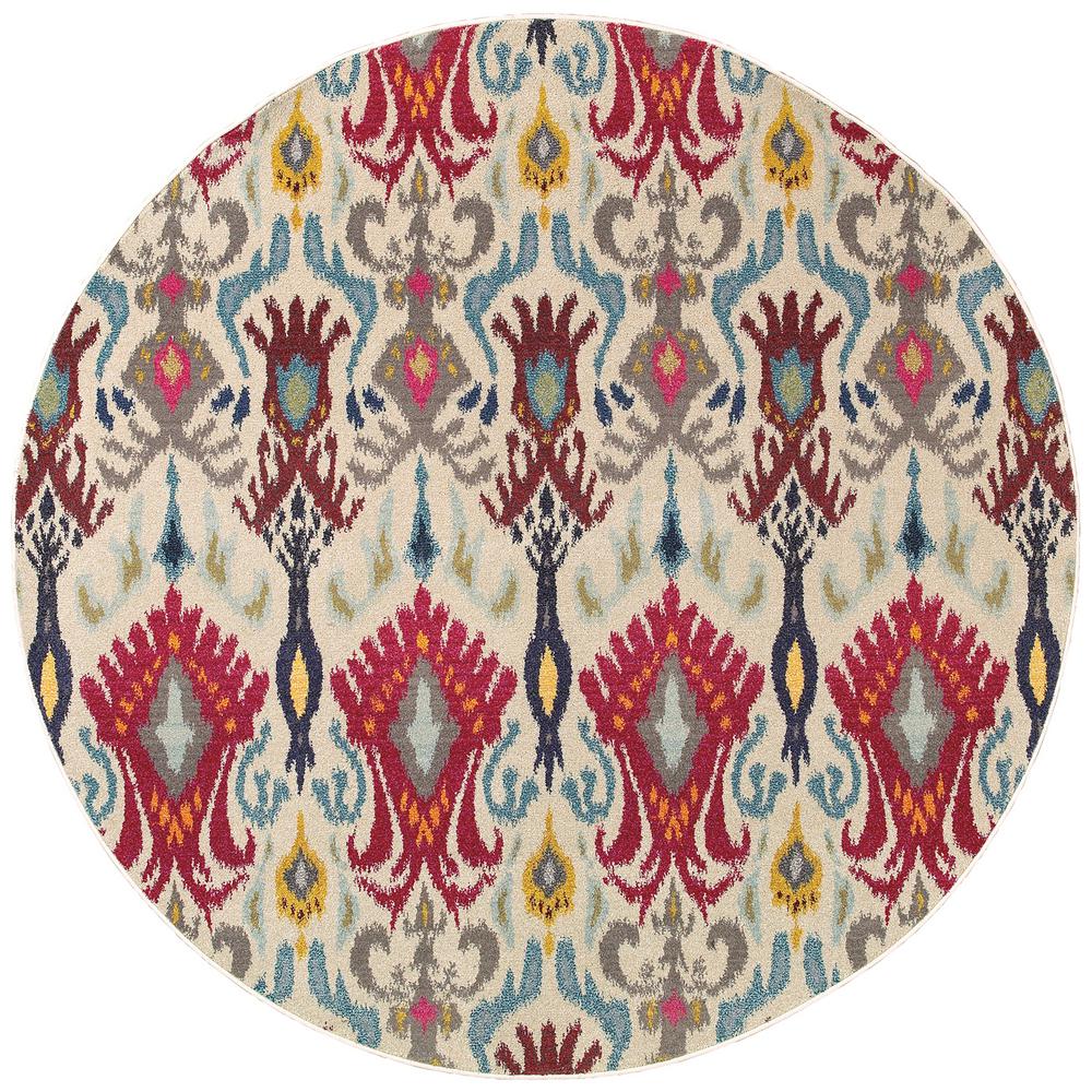 Melody Tribal Ikat Ivory 7 Ft 8 In X Round Area Rug