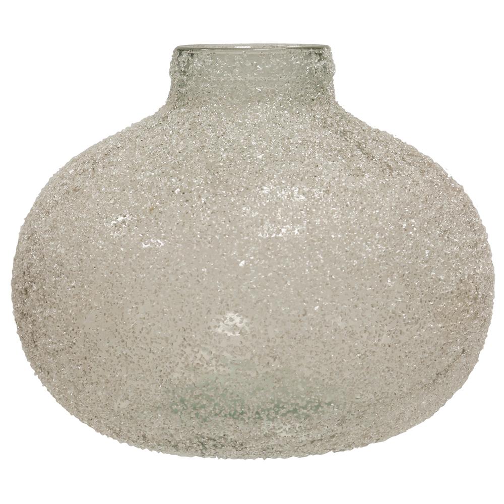 Stylecraft Translucent Clear Crackle Glass Round Wide Vase