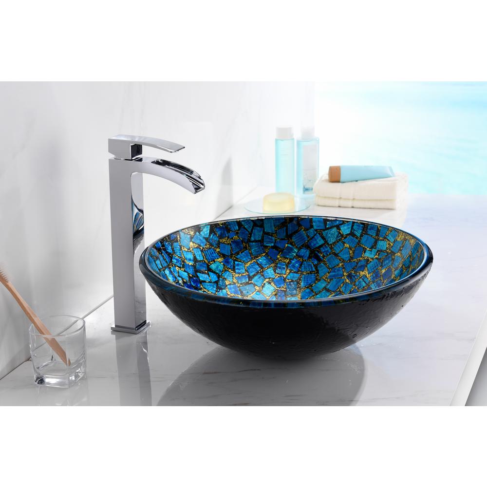 Anzzi Mosaic Series Vessel Sink In Blue Gold Mosaic