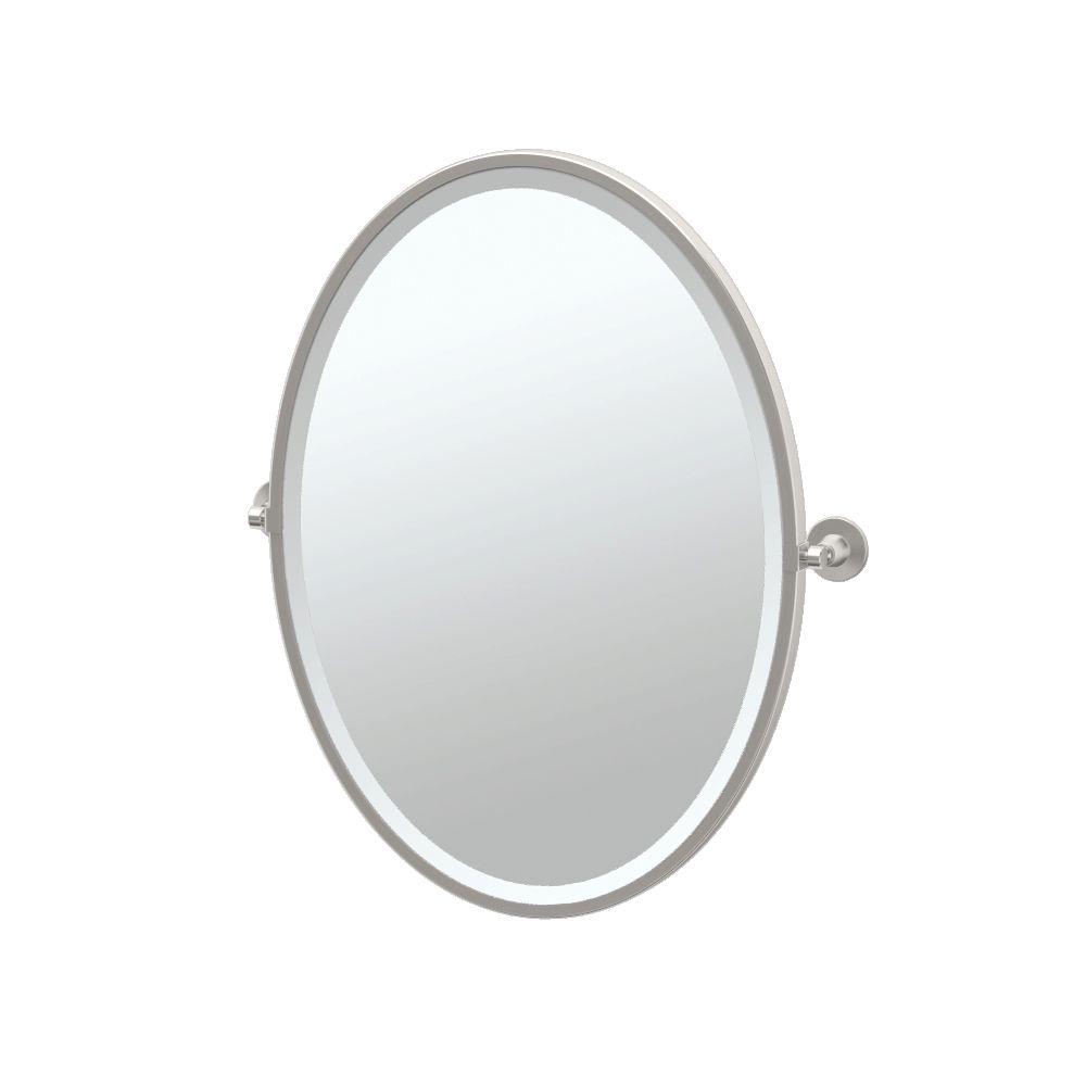 Gatco Max 24 In X 28 Framed Single Oval Mirror Satin Nickel Framed Single Oval Mirror In Satin Nickel