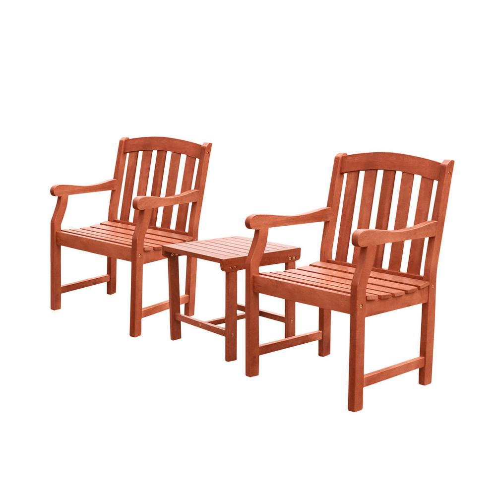 Malibu V1802SET5 Outdoor Patio 3-Piece Dining Set with Stacking Chair Natural Wood