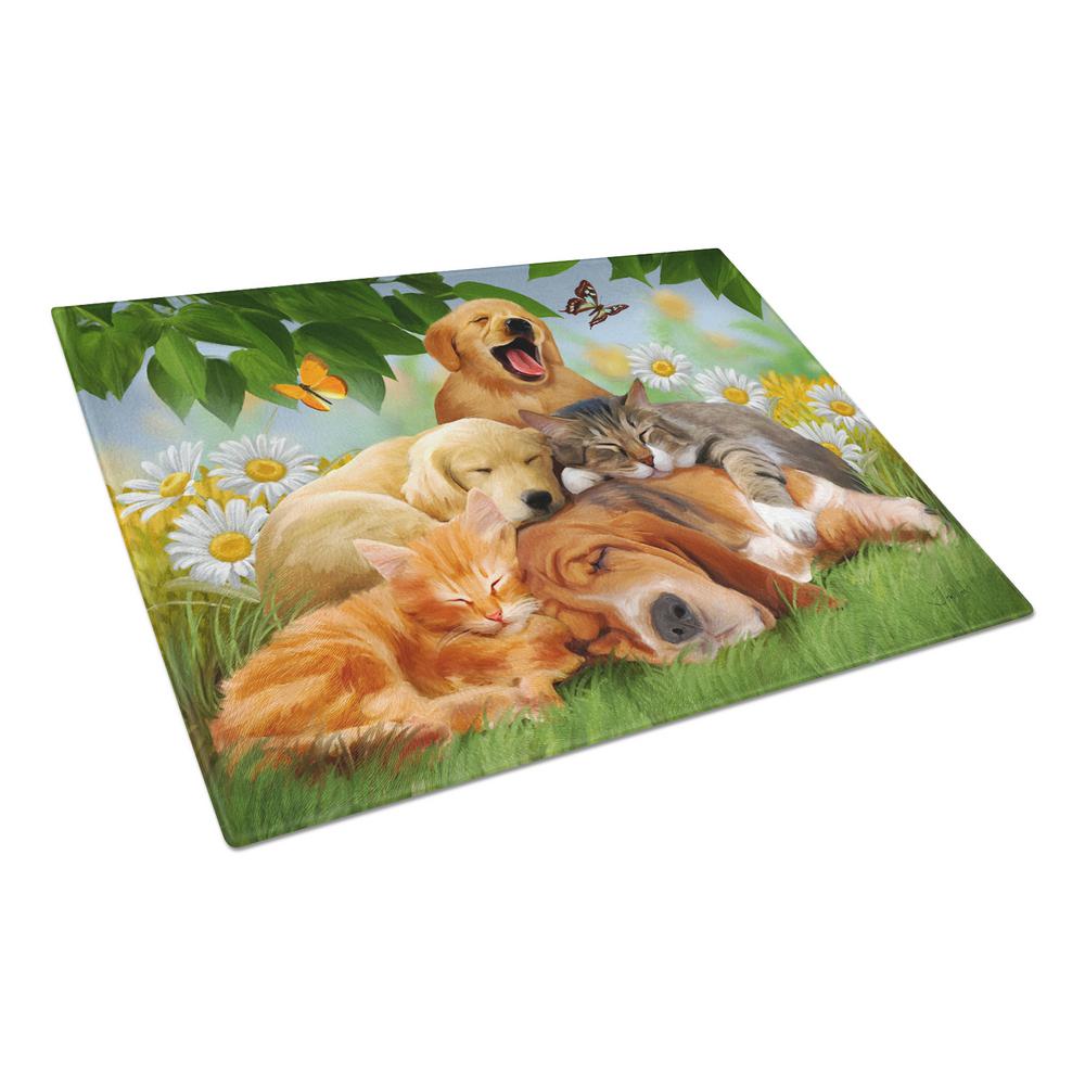 Carolines Treasures Golden Retriever, Labrador and Basset Hound Sleepy Heads Tempered Glass Large Cutting Board, Multi-Color