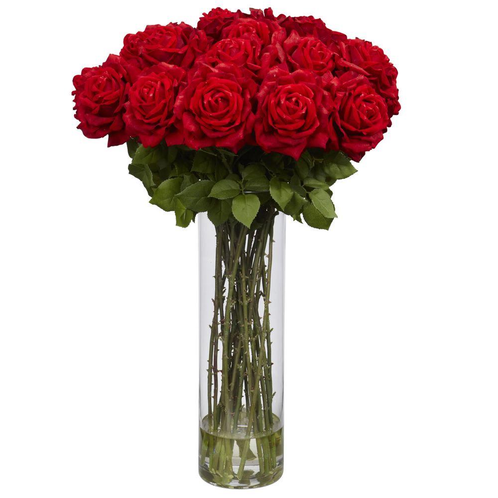 red artificial flower arrangements