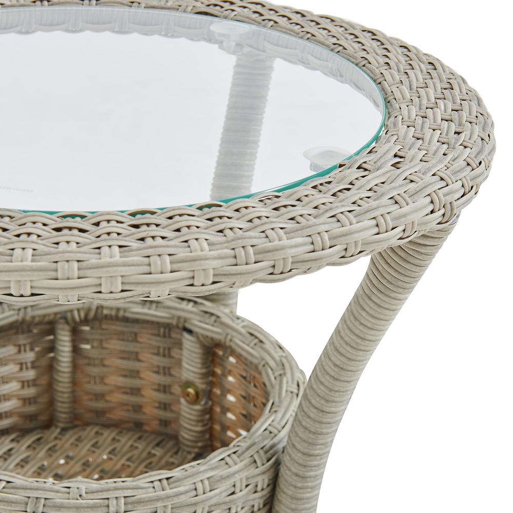 Alaterre Furniture Haven Beige Round All Weather Wicker Outdoor Side Table With Storage Awwe02ee The Home Depot