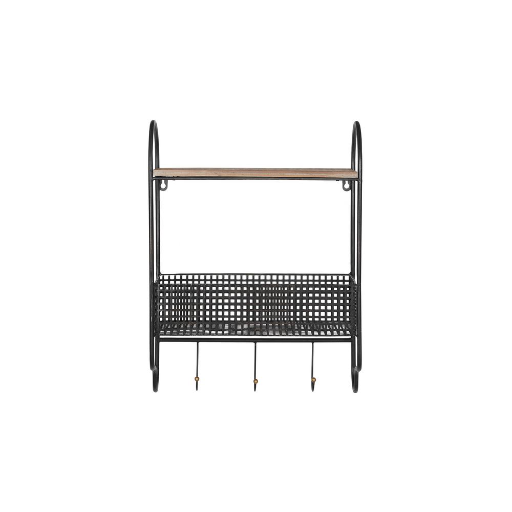 stylewell 20 in h x 15 in w x 6 in d stylewell black metal wall organizer with basket and 3 hooks c180601xx the home depot