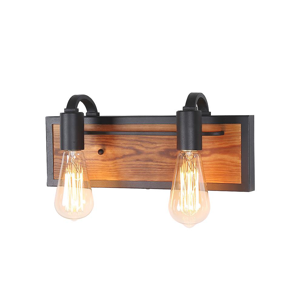 LNC 2-Light Black Rustic Vanity Lighting Wood Wall Sconce ...