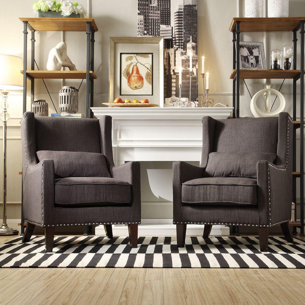 HomeSullivan Ashley Charcoal Linen Wing Back Arm Chair-40E204C-DGL3A