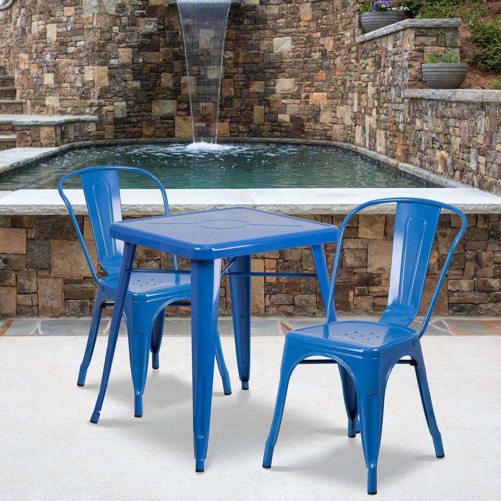 Carnegy Avenue Blue 3Piece Metal Square Outdoor Bistro SetCGAXU