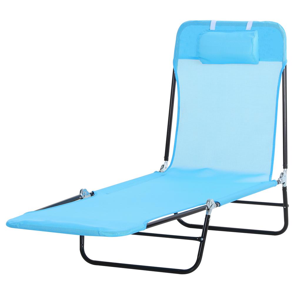 Outsunny Adjustable-Level Metal Chaise Outdoor Sun Lounge Chair in Blue ...
