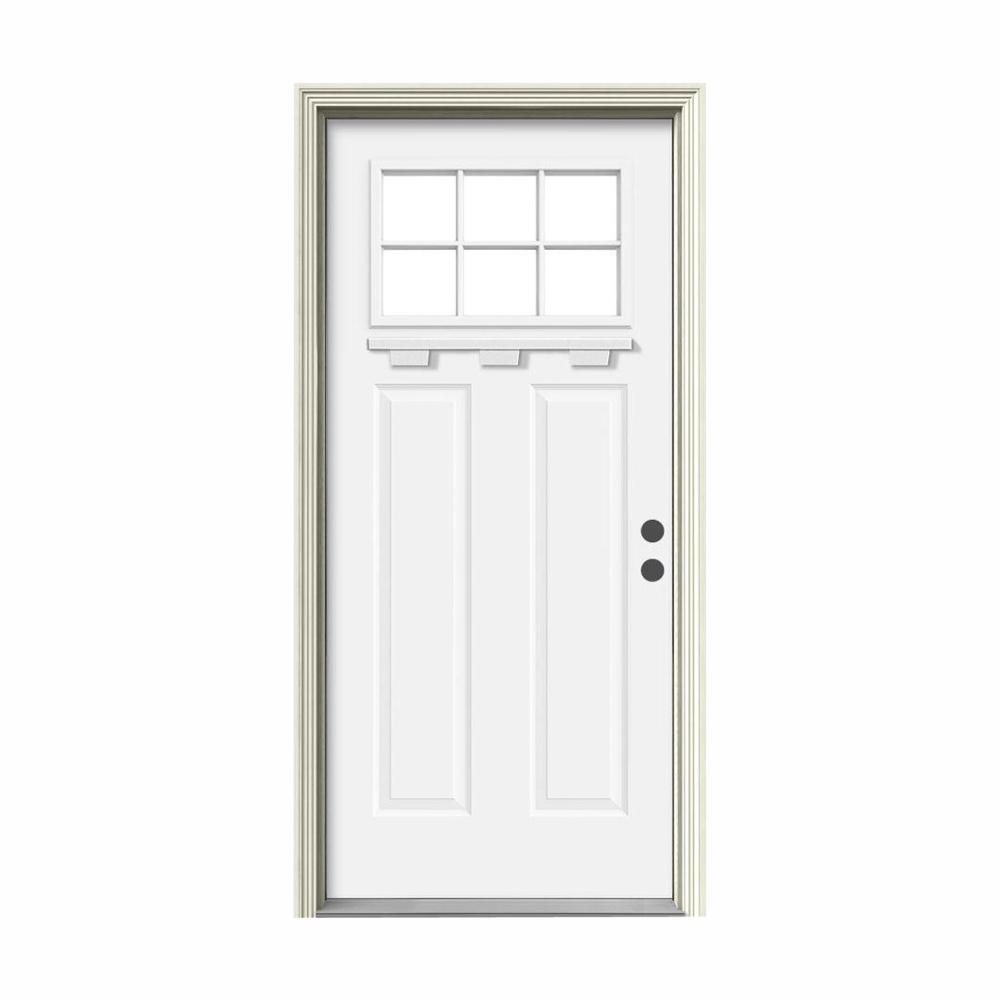 Jeld Wen 36 In X 80 In 6 Lite Craftsman White Painted Steel Prehung Left Hand Inswing Front Door W Brickmould And Shelf N11647 The Home Depot