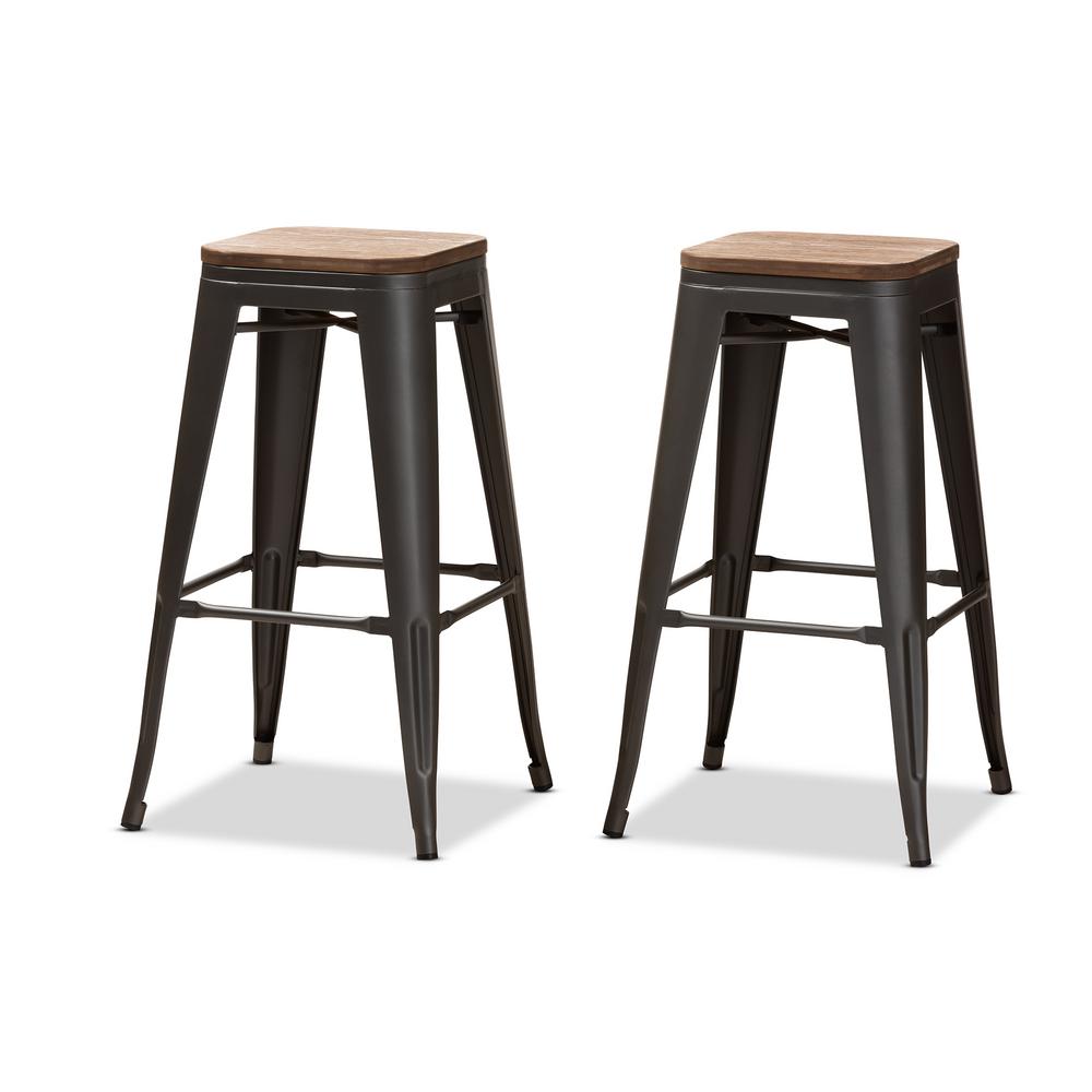 Baxton Studio Henri 30 In Metal Gray And Oak Brown Bar Stool Metal Gray And Oak Brown Bar Stool Set Of 2 150 2pc 9129 Hd The Home Depot