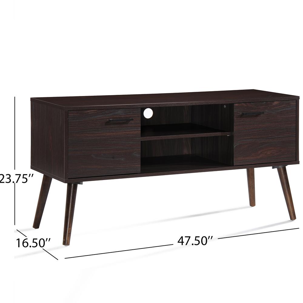 Noble House Amarah MidCentury Modern Walnut Brown Fiberboard TV Console 302386 The Home Depot