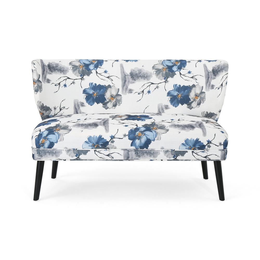 Noble House Desdemona Contemporary Blue And Black Floral Fabric